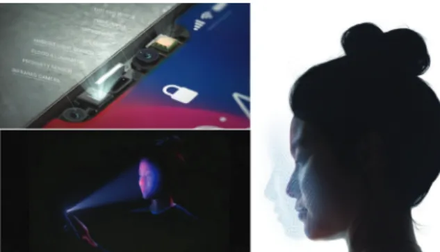 Fig. 4.  Apple의 Face ID, 3만개의 적외선 점(infrared dot)을 이용한  3차원 영상을 통한 안면 인식 기술.