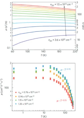 Fig. 8.   온도 및 Te 미세 조성비에 따른 MoTe 2 의 상태도 (좌) 및 동질 이상 결정 구조의 모식도 (우상)와 각 결정 구조의 X-ray 회절 패턴 (우하) 18)