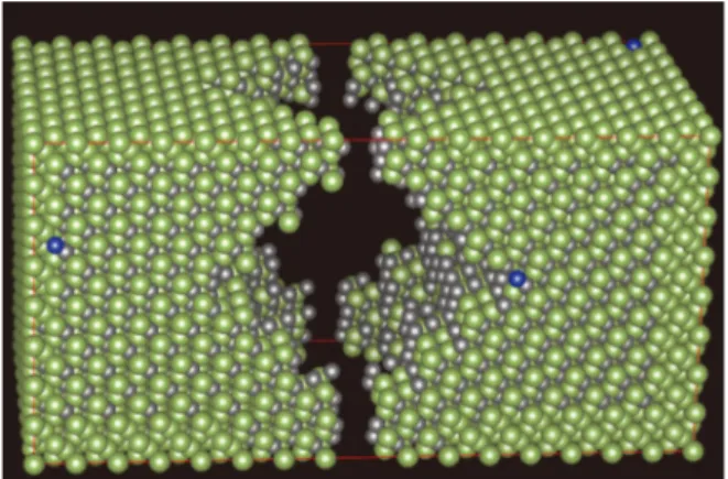 Fig. 9. GaAs supercell with Si dopants in random posi- posi-tions, and a big void in the middle (5898 atoms, 23564 electrons, and about 14700 bands).