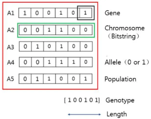 Fig. 1 The framework of the GA (population,                    chromosomes and genes) 