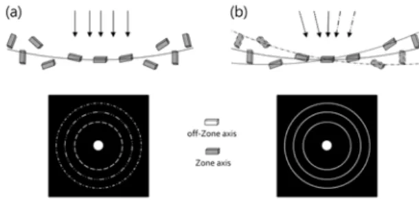 Fig. 8. Bright-field TEM image of the HA nano-powder and four ED patterns of the HA nano-powder.