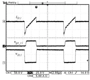 Fig. 5. Measured ZVS waveforms of S c1 . 그림 5. 측정된 S c1 의 ZVS 파형