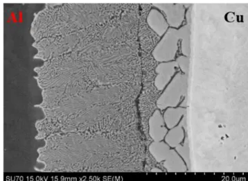 Fig. 7 SEM image of specimen electrically-assisted joint  under 37.5 A/mm 2 , t d = 1 sec, and t p = 0.8 sec 