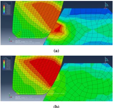 Fig. 19 Deformed shapes of fitting body with respect to  the  material of the fitting body: (a) SKD11; (b)  SUS 