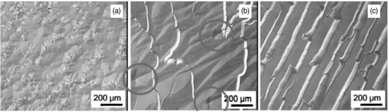 Fig. 9. Optical microscope image of a 20㎛ thick epilayer grown on 4H-SiC with different low off-angle: (a) 0.05°; (b) 0.15°