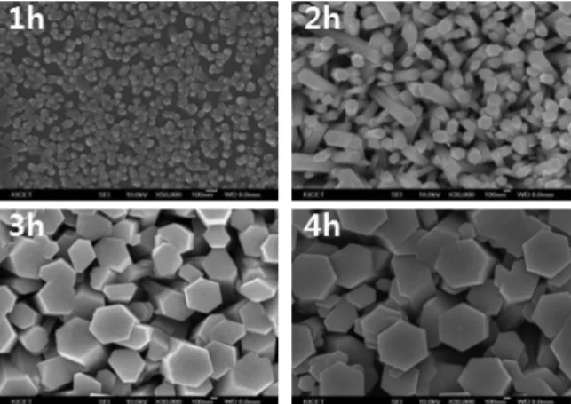 Fig. 6. Fabrication of ZnO thin films as a function of immer- immer-sion time into an aqueous solution.