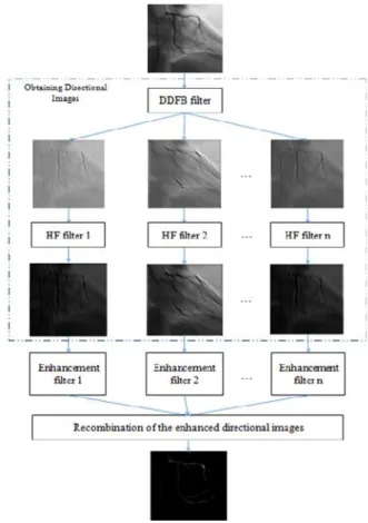 Fig.  5.  An block diagram of the  vessel enhancement  based  on the DDGFB  and  HF  filter.