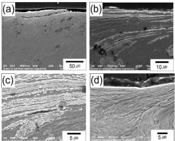 Fig.  8  Variation  of  the  calculated  shear  strain  as  a  function of the depth beneath the worn surface: 