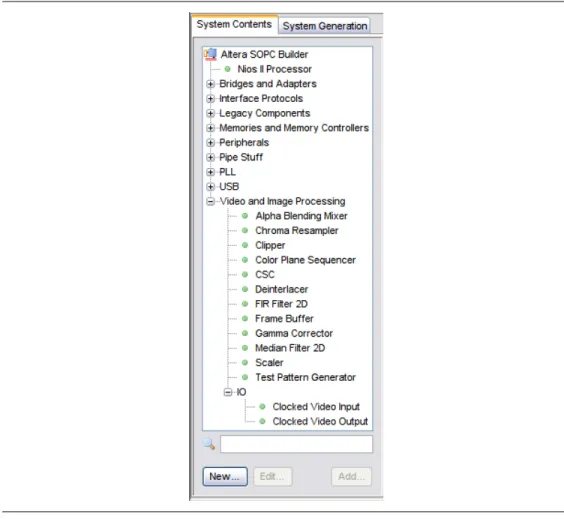Figure 3. Video and Image Processing Functions in the SOPC Builder System Contents tab