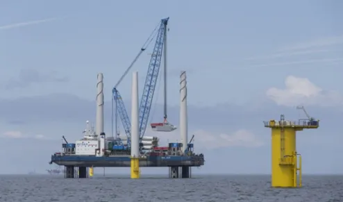 Fig. 19.1 A2SEAs SEA JACK during the construction of the Gwynt y Mor wind farm. Image Source: A2SEA (2016)