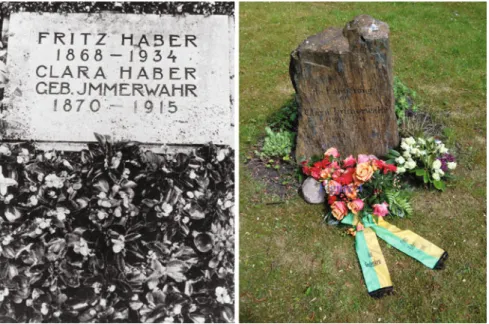 Fig. 3 Left panel Gravestone of Fritz and Clara Haber at the H ö rnli Cemetery in Basel