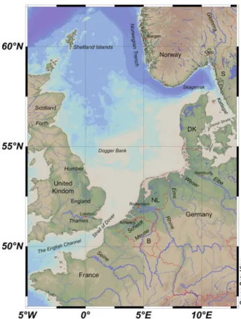 Fig. 1.1 North Sea region (map produced using Ocean Data View)