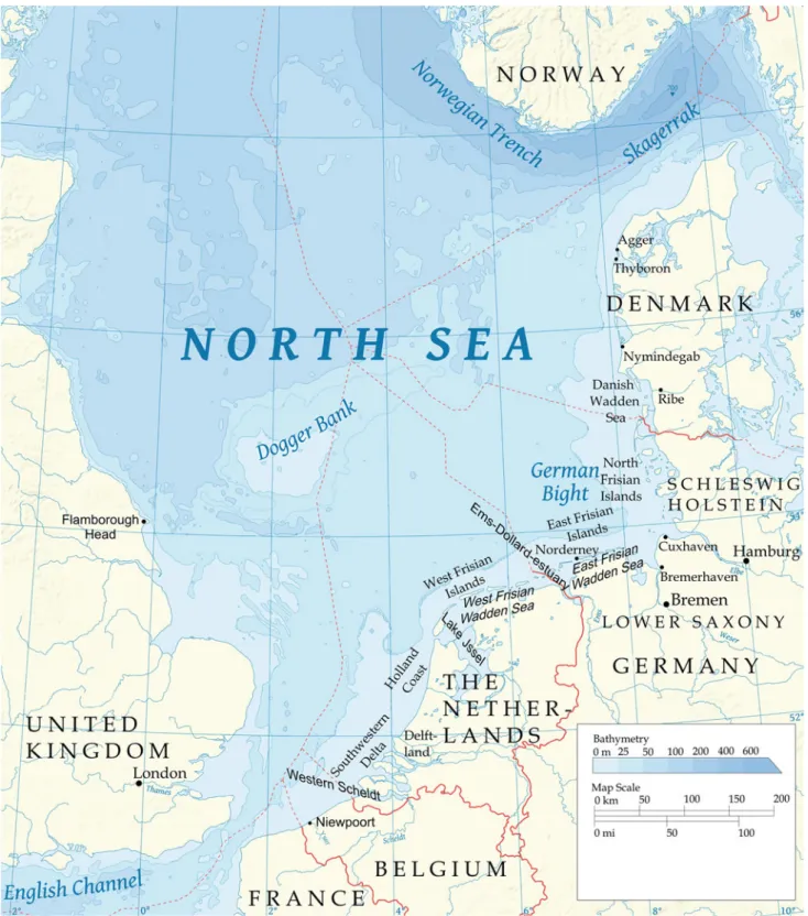 Fig. 18.2 North Sea Basin and surrounding countries (base map: http://de.wikipedia.org/wiki/Datei:North_Sea_map-en.png)