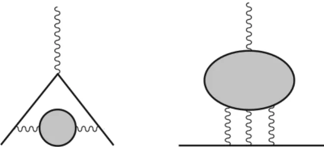 Fig. 3.13 Hadronic contributions to the anomalous magnetic moment: vacuum polarization (left) and light-by-light scattering (right)