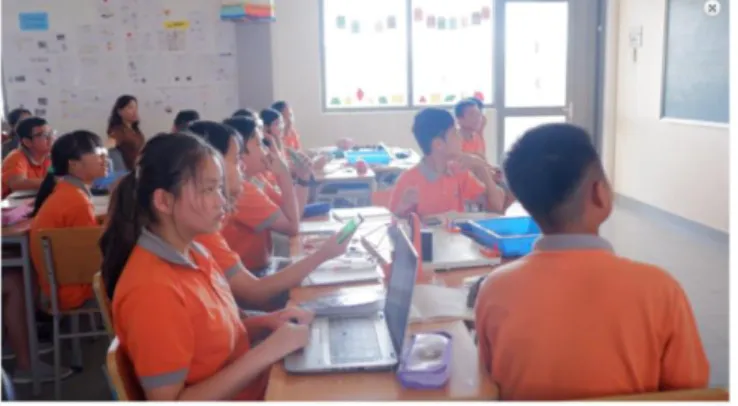 Hình 4. Học sinh trường THPT Hoàng Văn Thụ tại Nha Trang đang sử dụng Kahoot  trong bài kiểm tra cuối giờ học ở lớp 
