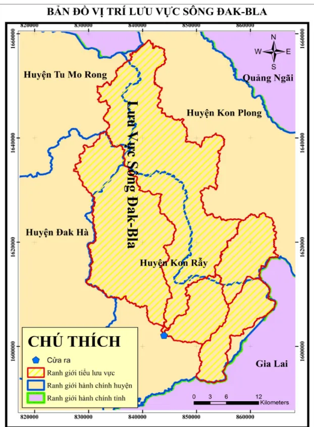 Hình 2.1. Bản đồ vị trí địa lí lưu vực sông Đak-Bla. 