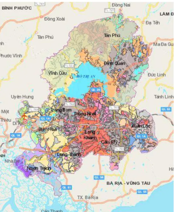 Hình 2.4 Bản đồ thổ nhƣớng tỉnh Đồng Nai   (Nguồn  tlat Đồng Nai) 