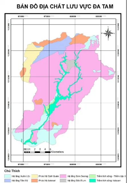 Hình 2.3: Bản đồ địa chất lưu vực Đa Tam. 