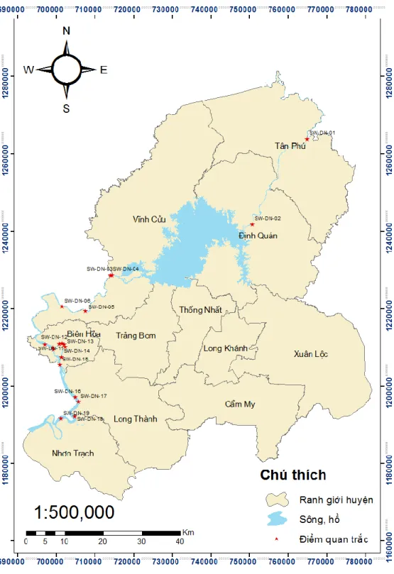 Hình 3.1 Bản đồ vị trí điểm quan trắc  3.1.2 Thành lập bản đồ vị trí các khu công nghiệp 