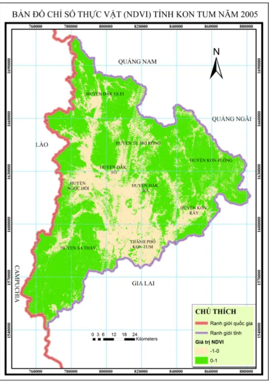 Hình 4.3.Bản đồ chỉ số thực vật NDVI tỉnh Kon Tum năm 2005 