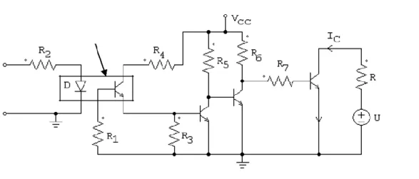 Hình 1.3.6c: Sơ đồ nguyên lý cách ly tín hiệu điều khiển dùng Optron  Mạch  bảo  vệ  transistor:  bảo  vệ  transistor  trước  các  hiện  tượng  tăng  quá  nhanh  của  điện  áp  và  dòng  điện  đi  qua  transisitor