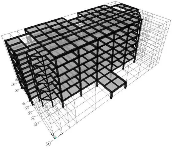 Sơ đồ tính được lập trong phần mềm tính kết cấu Etabs dưới dạng khung không  gian có sự tham gia của phần tử frame là dầm, cột, phần tử shell là sàn và lõi thang  máy