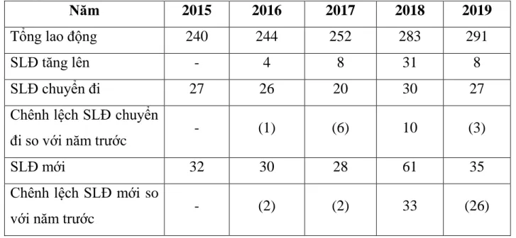 Bảng 2.1: Tình hình biến động NNL giai đoạn 2015-2019 