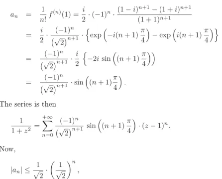 Figure 2: The distance from the point of expansion 1 to the singularities ±i and the corresponding circle of convergence.
