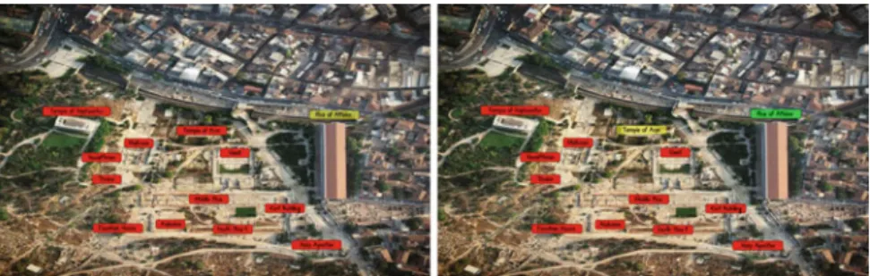 Fig. 2 Map of the Ancient Agora before (left) and after (right) the visit of a monument