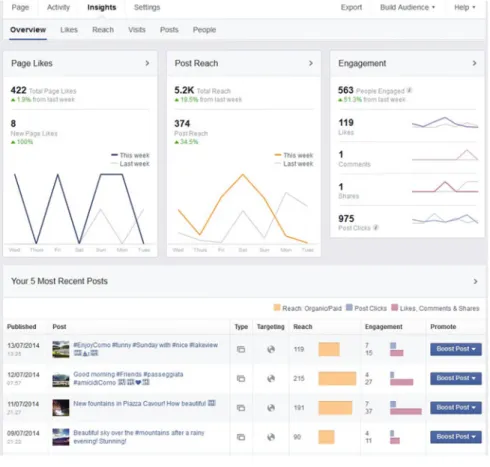 Fig. 6.1 Facebook insights: overview section. Source Facebook insights (July 2014), Hotel Metropole Suisse, Como, Italy