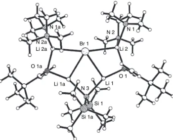 Fig. 1.1. Crystal structure of lithium enolate of methyl t-butyl ketone in a structure containing four Li + , two enolates, and one HMDA anions, one bromide ion, and two TMEDA ligands