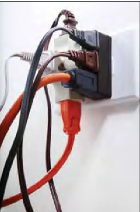 Figure 3.10:  Electrical fires can be caused by   having too many plugs in an outlet or extension  cord.