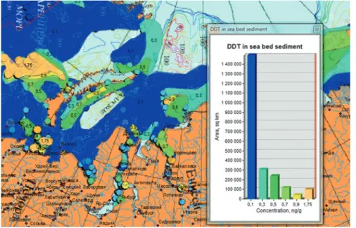 Fig. 7.1  The geospatial distribution of the DDT concentration in sea-bed sediments, based on the  conceptual model