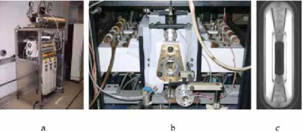 Figure 3. Photographs of the XeF(C‐A) amplifiers built at (a) LP3 and (b) LPI. (c) Inside view of the amplifier cell with multichannel surface discharges fired along its side walls.