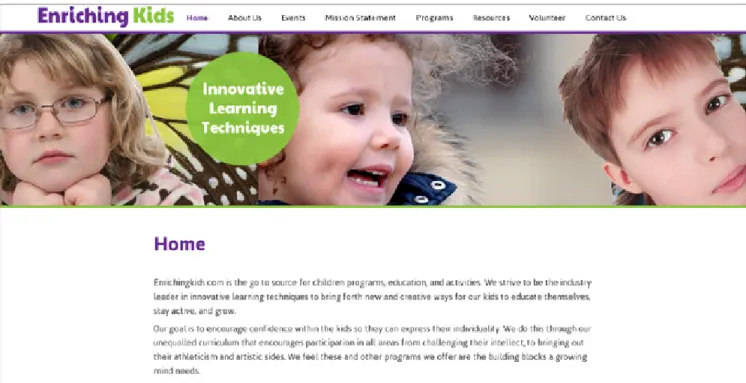 Figure 1: Home page of enrichingkids.com. 