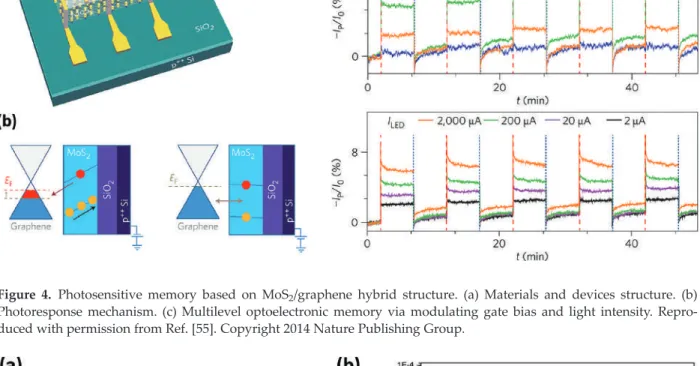 Figure 4. Photosensitive memory based on MoS 2 /graphene hybrid structure. (a) Materials and devices structure