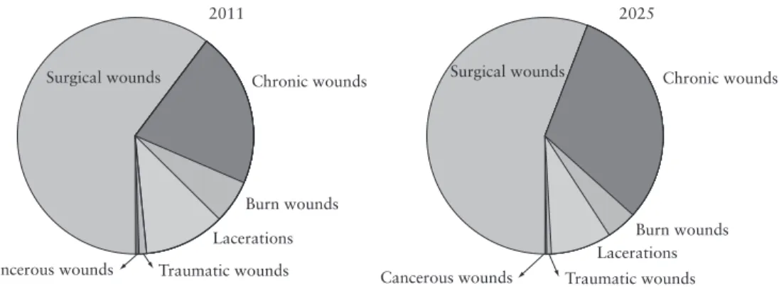 Figure 2.1 Global wound prevalence by type of wound in 2011 and predicted  for 2025