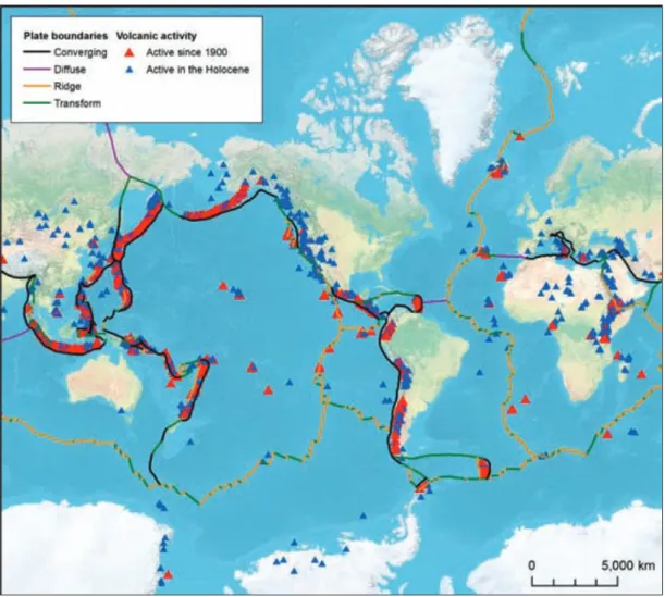 Figure 2.2 Global map of the distribution and status of Holocene volcanoes as listed in VOTW4.22