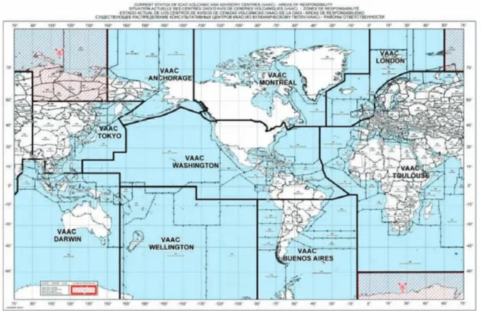 Figure 1.15 Map of the areas of responsibility for the ICAO Volcanic Ash Advisory Centres VAACs