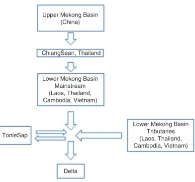 Fig. 12  Simple representation of the Mekong river basin used in our model (Modified from Houba  et al