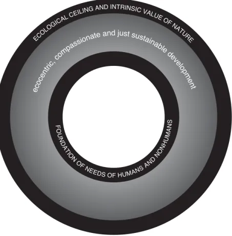Figure 4.2 The ecocentric, compassionate and just doughnut economy (adapted from