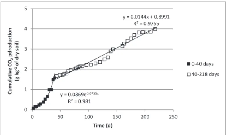 Figure 2. Cumulative amount of CO 2 production of a biotic microcosm (natural soil).