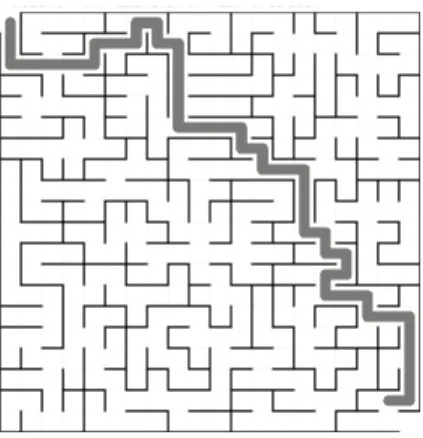 Figure 3 . 4 : The result shows an application of the Dijkstra algorithm for the single source shortest path applied to solve a maze.