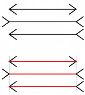 Figure 1 – The Müller-Lyer Illusion by Fibonacci via  Wikimedia Commons. License: CC BY-SA 3.0 