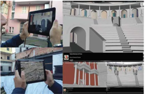 Fig. 17.10 The development of MAR visualization for the reconstructed Roman Theatre in Fano, Italy, using Layar