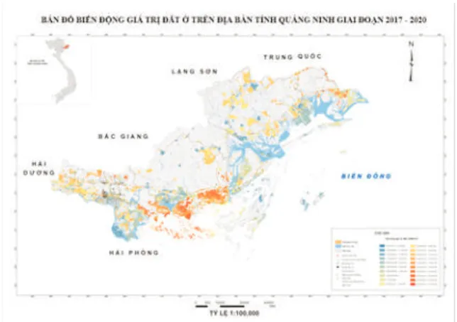Hình 4: Bản đồ biến động giá trị đất ở trên địa bàn tỉnh Quảng Ninh giai đoạn 2017 - 2020