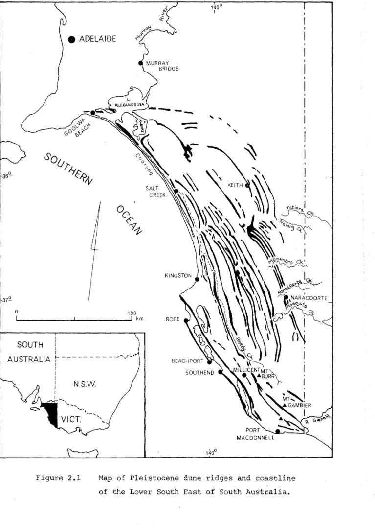 Figure  2.1  Map  of  Pleistocene  dune  ridges  and  coastline  of  the  Lower  South  East  of  South  Australia
