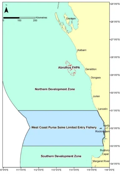 Figure 2.4.1. Management zones for the WCPSF and the Abrolhos FHPA  Methodology 
