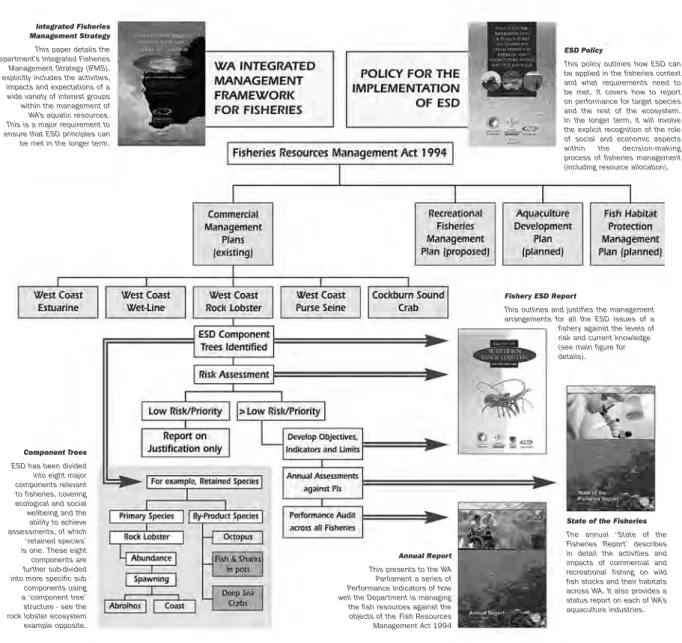 Figure 1.   Summary  of  process  for  completing  ESD  reports  and  their  relationship  with  the  Annual  Report and State of Fisheries Reports.  (Example shown is for the West Coast Bioregion  and the Western Rock Lobster fishery.)  