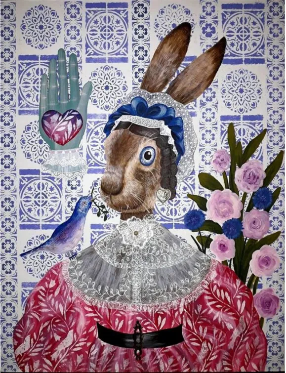 Figure 4.  Self-Portrait As 18 th  Century Folk Art Hare , by Jane Burn 